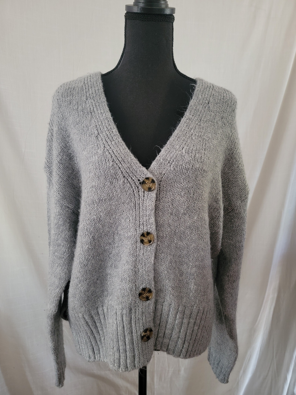SO Light Gray V-Neck Button Front Cardigan